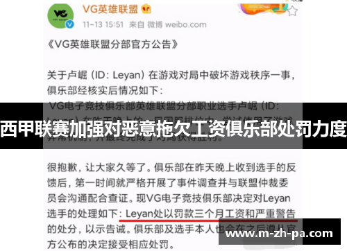 西甲联赛加强对恶意拖欠工资俱乐部处罚力度